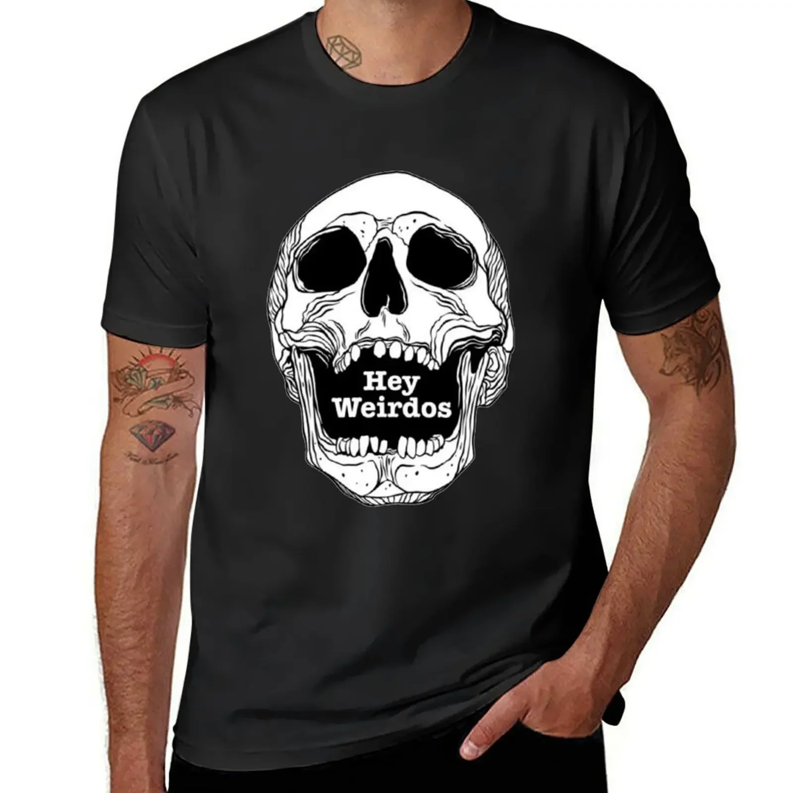 Morbid Podcast. Hey Weirdos skull T-Shirt