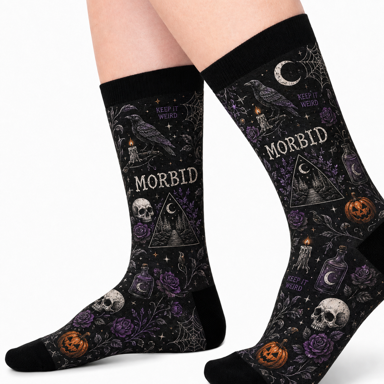 Gothic Pumpkin And Skull Sock 1 - Morbid Podcast Merch mo2 - Morbid Podcast Merch
