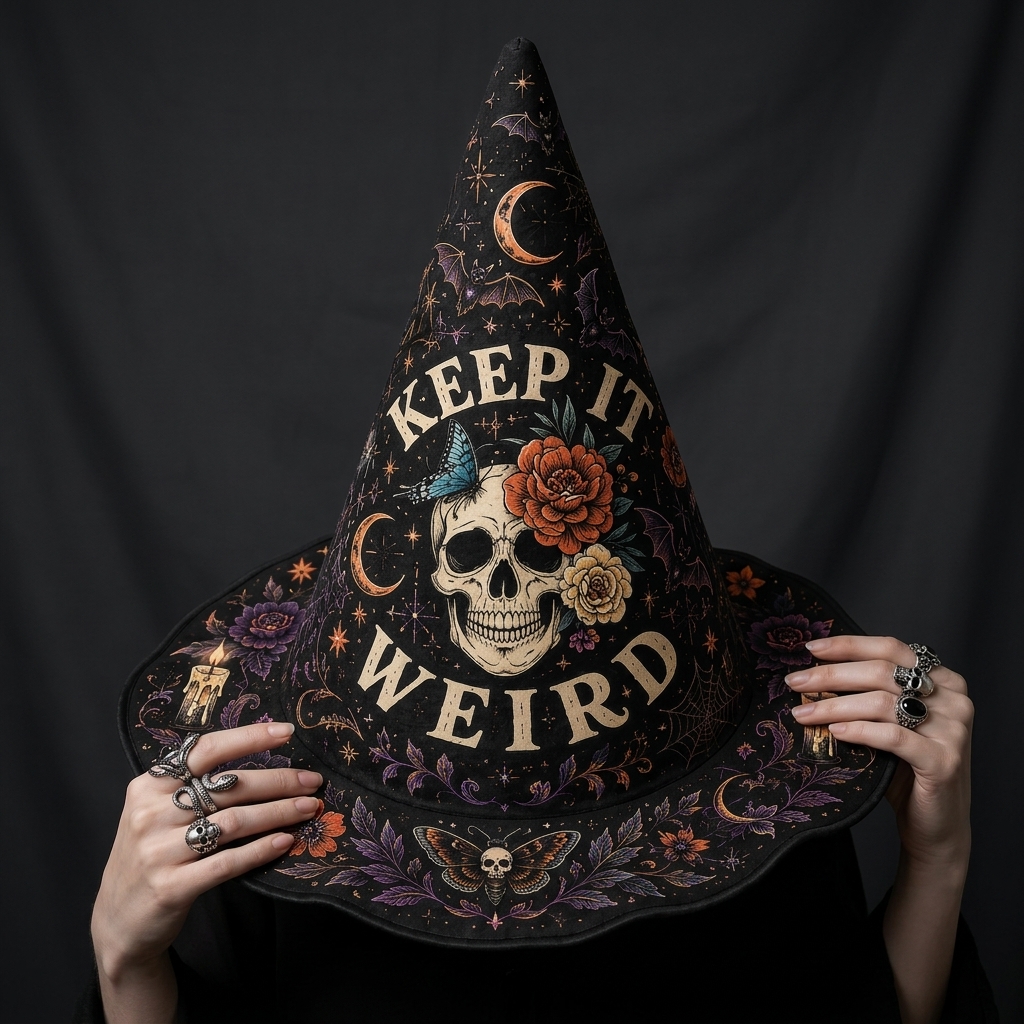 Keep it Weird Morbid Quilted Witch Hat 4 - Morbid Podcast Merch studio mockup 2 5 - Morbid Podcast Merch