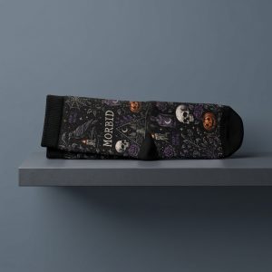 Gothic Pumpkin And Skull Sock 10 - Morbid Podcast Merch studio mockup 5 9 - Morbid Podcast Merch