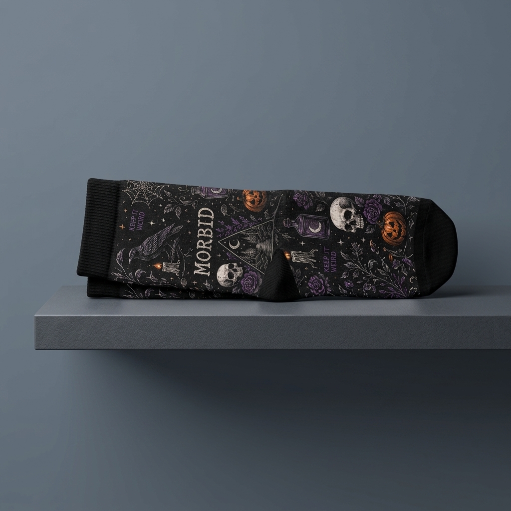 Gothic Pumpkin And Skull Sock 5 - Morbid Podcast Merch studio mockup 5 9 - Morbid Podcast Merch